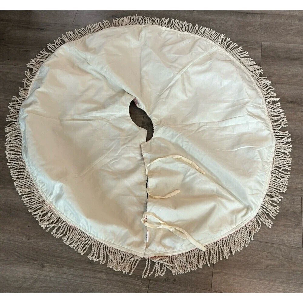 Merry Christmas Tree Skirt Boho Bohemian Farmhouse Chic Red Beige Fringe 48